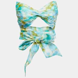 Zimmermann Blue/Green Printed Linen Twist Crop Top M