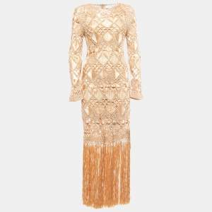 Zimmermann Gold Kaleidoscope Macrame Fringed Dress M