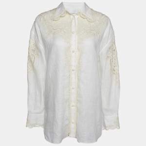 Zimmermann Off White Line & Lace Embroidered Laurel Shirt S
