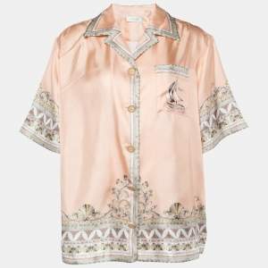 Zimmermann Peach Pink Odyssey Printed Silk High Tide Oversized Shirt S