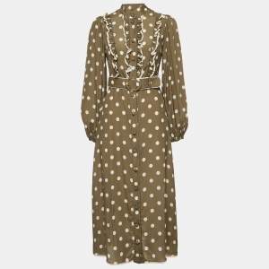 Zimmermann Green Polka Dot Silk-Blend Belted Midi Dress S