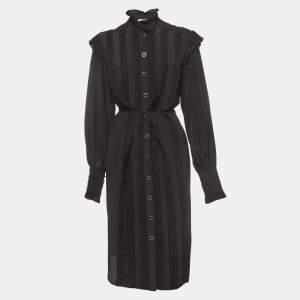 Zimmermann Black Silk Pleated Frill Midi Dress S