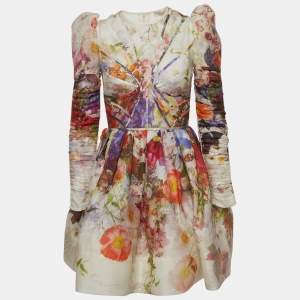 Zimmermann Multicolor Floral Print Linen-Blend Mini Dress S