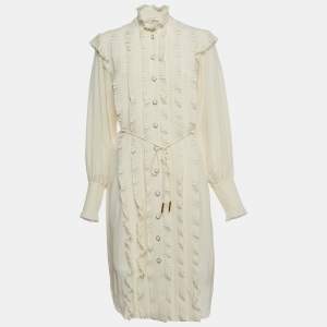 Zimmermann Ivory White Silk Pleated Frill Midi Dress S