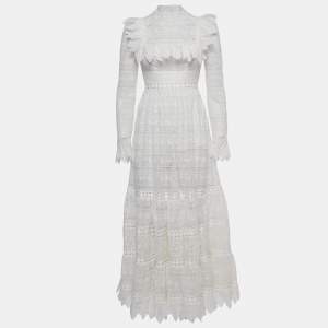 Zimmermann White Lace Prima Insert Trim Maxi Dress S