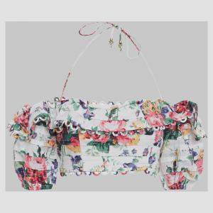 Zimmermann White Floral Print Linen Crop Top S 