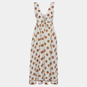 Pre Owned Zimmermann White Polka-Dot Linen Maxi Dress L