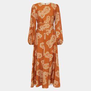 Pre Owned Zimmermann Orange Paisley Silk Maxi Dress M