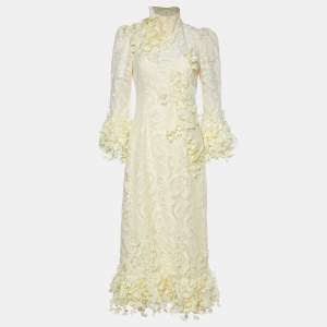 Zimmermann Yellow Embellished Floral Lace Midi Dress S