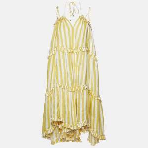 Zimmermann Yellow Stripe Print Linen Flared Dress S