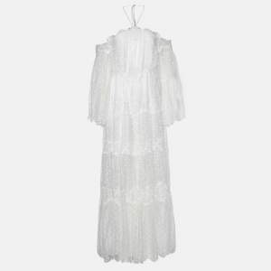 Zimmermann White Dotted Silk Lace Paneled Maxi Dress XS  