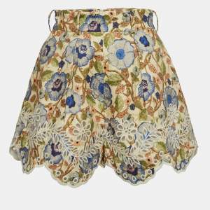 Zimmermann Multicolor Floral Print Schiffli Linen Shorts XS