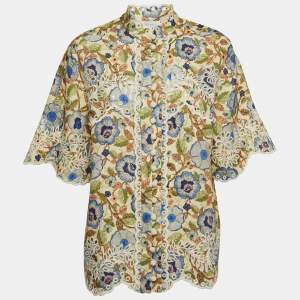 Zimmermann Multicolor Floral Print Schiffli Linen Shirt XS