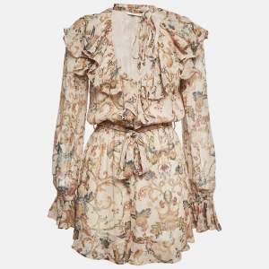 Zimmermann Beige Painted Heart Cascade Silk Playsuit M
