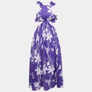 Zimmermann Purple Floral Print Cotton Acadian Ruffle Maxi Dress S
