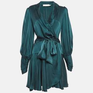 Pre Owned Zimmermann Green Silk Wrap-Around Mini Dress M