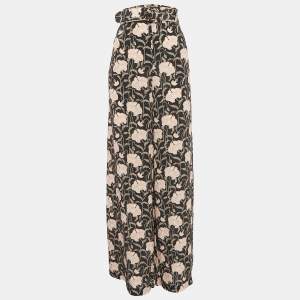 Zimmermann Black Floral Print Silk Belted Trousers L