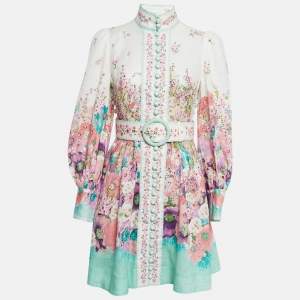 Zimmermann White Floral Print Linen Jude Mini Dress S