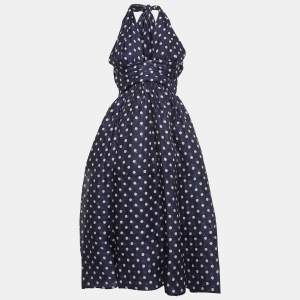 Zimmermann Blue Polka Dots Linen Blend Halter Neck High Tide Midi Dress M