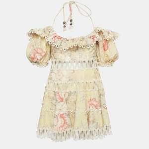 Zimmermann Yellow Floral Print Linen & Cotton Mini Dress M