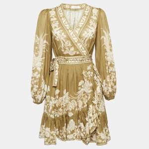 Zimmermann Green Printed Cotton Mini Wrap Dress S
