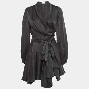 Zimmermann Black Satin Silk Flared Mini Wrap Dress M