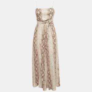 Zimmermann Pink Python Print Linen Bellitude Knotted Cutout Midi Dress M