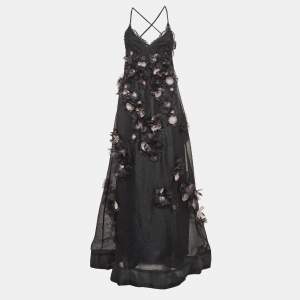 Zimmermann Black Matchmaker Daisy Linen Blend Slip Dress M