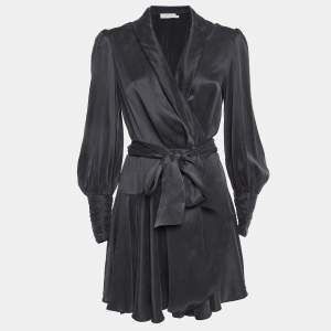 Zimmermann Black Silk Satin Wrap Mini Dress XS