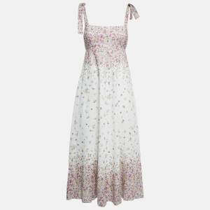 Zimmermann Cerise Ditsy White Carnaby Print Tie-Up Shoulder Midi Dress S