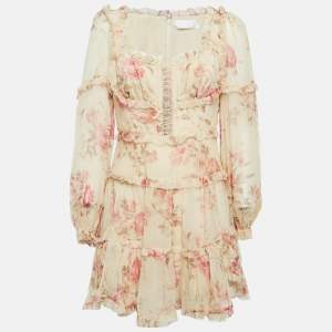 Zimmermann Yellow Floral Print Silk Corsair Corset Frill Mini Dress M