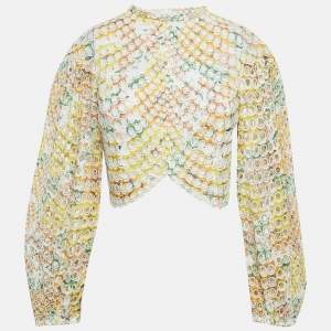 Pre Owned Zimmermann Multicolor Ramie Scallop Hem Puff Sleeve Blouse S