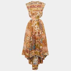 Zimmermann Multicolor Printed Ramie Cut-Out Dress Midi M
