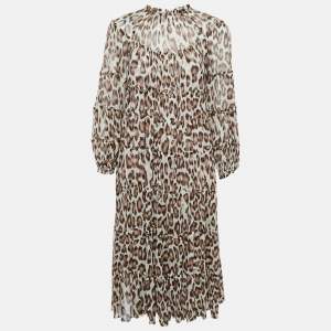 Zimmermann Brown Leopard Print Silk Chiffon Tiered Midi Dress M