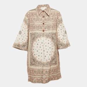 Zimmermann Beige Paisley and Floral Print Linen Tunic Dress L