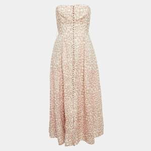 Zimmermann Pink Leopard Print Strapless Midi Dress M