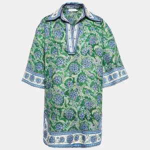 Zimmermann Green Junie Print Linen Tunic Dress XL