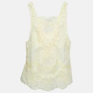 Zimmermann Yellow Linen and Silk Blend Lace Trim Sleeveless Top S