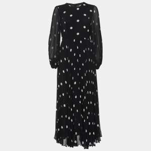 Zimmermann Black Polka Dot Crepe Sunray Pleated Dress L