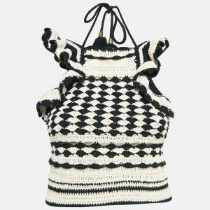 Zimmermann Beige/Black Crochet Knit Anneke Halter Neck Top S