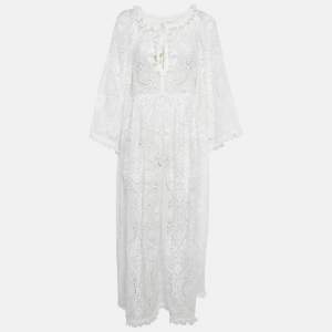 Pre Owned Zimmermann White Broderie Anglaise Crepe Midi Dress M