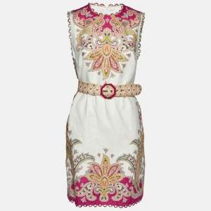 Zimmermann Pink Paisley Print Linen Teddy Scallop Shift Dress XL