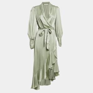 Pre Owned Zimmermann Ice Green Silk Wrap Dress S