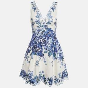 Zimmermann White Floral Print Scallop Detail Mini Dress XS