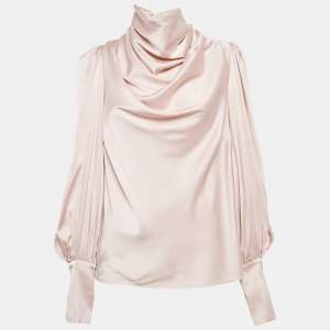 Zimmermann Pink Satin Silk High Cowl Neck Blouse M