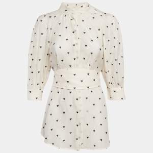 Zimmermann Cream Hearts Embroidered Cotton Blend Blouse S