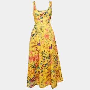 Zimmermann Yellow Floral Print Linen Tropicana Cut-Out Midi Dress XS