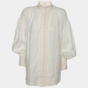 Zimmermann Ivory Ramie Corsage Linear Blouse L