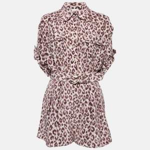 Zimmermann Purple Leopard Print Silk Shirt and Shorts Set M/L