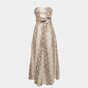 Zimmermann Pink Python Skin Print Linen Cut-Out Midi Dress L